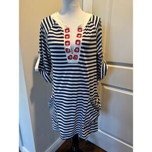 Nanette Lepore Swim Striped Cream Baby Beach Dress SZ L NWOT